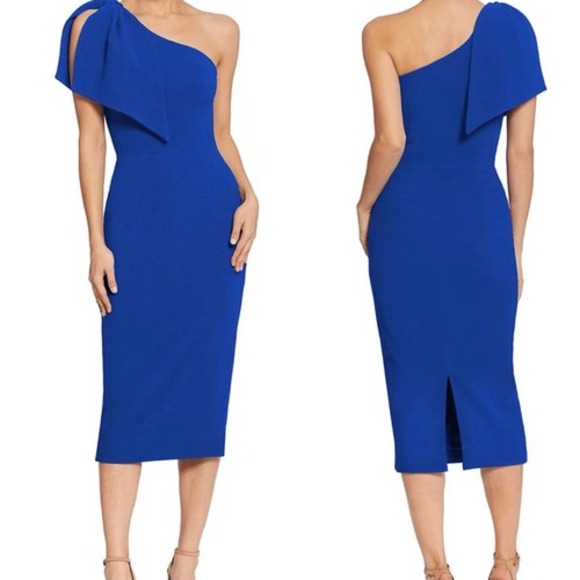 Dress the Population Tiffany One Shoulder Midi‎ Dress, Electric Blue, Small, NWT - Picture 1 of 9